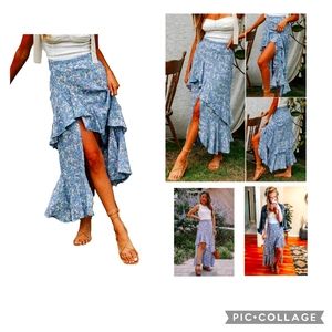 Boho Floral High Low Maxi Skirt, Size S, NIB